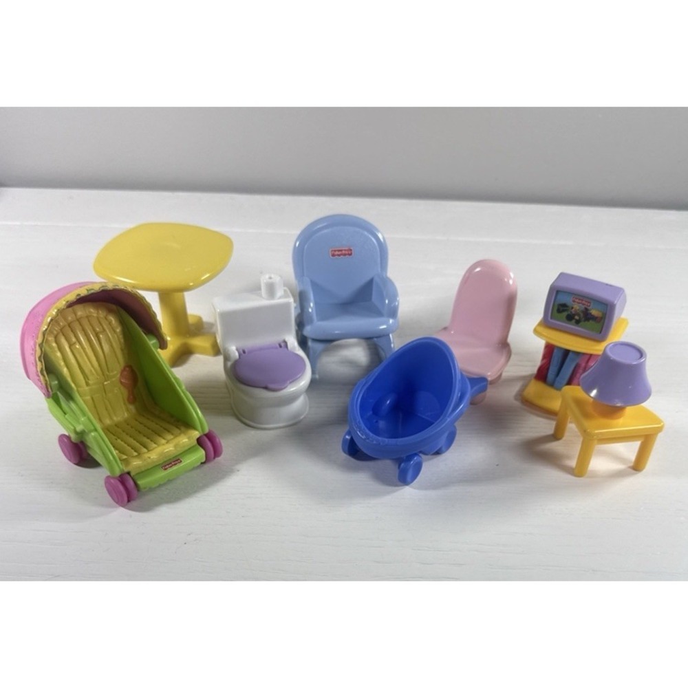 FISHER PRICE My First Dollhouse Furniture Table Chair Toilet Tv Lamp Stroller